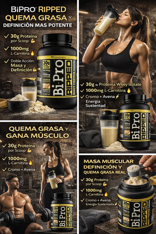 Proteína Whey BiPro Ripped 2 lb | Aumenta Masa Muscular y Quema Grasa | 30g Proteína por Scoop. ENVÍO GRATIS