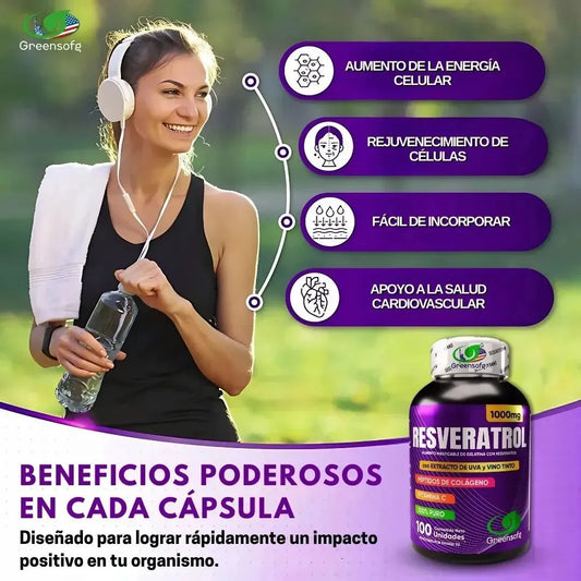 Resveratrol 1000 mg con Colágeno y Vitamina C | Antioxidante Natural | X 2 Unidades de 100 cap. C/U . ENVÍO GRATIS