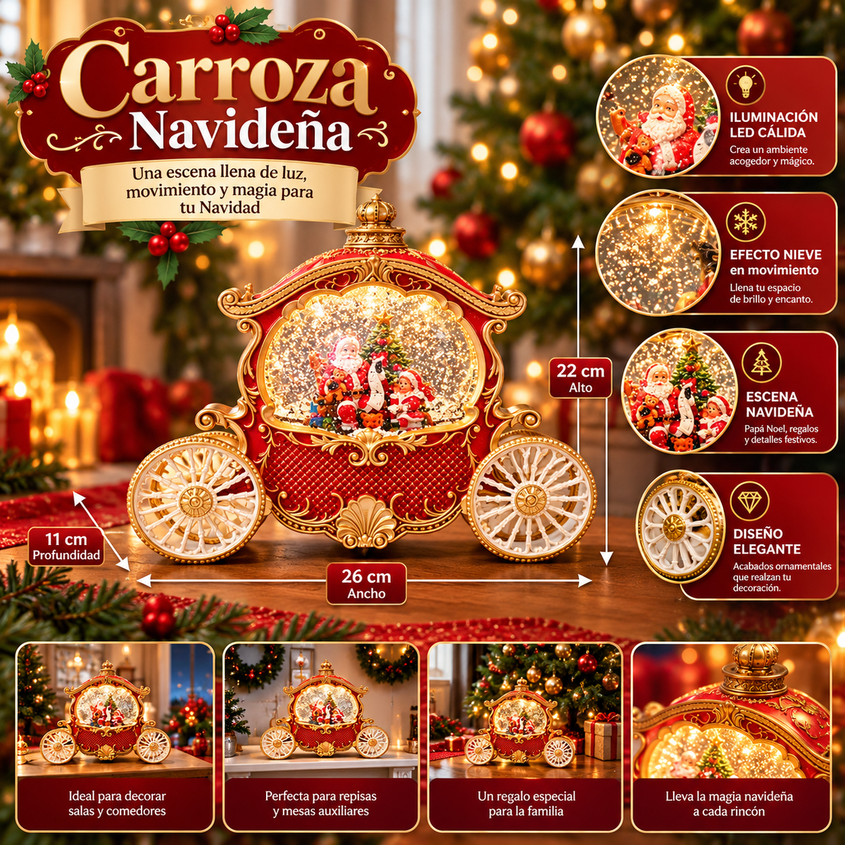 Carroza papa noel navidad led. ENVÍO GRATIS