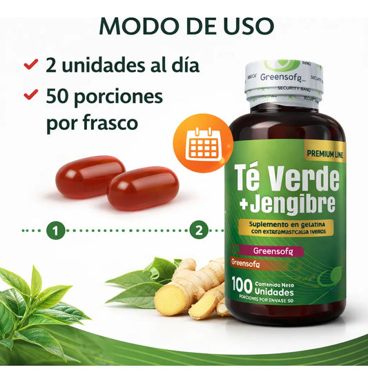 Té Verde + Jengibre en Cápsulas | Quemador de Grasa Natural, Detox y Energía | 100 Unidades. ENVÍO GRATIS