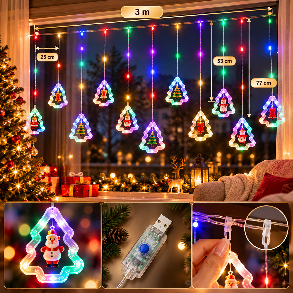 Cortina De Luces Led Árbol De Navidad 3M.   ENVÍO GRATIS