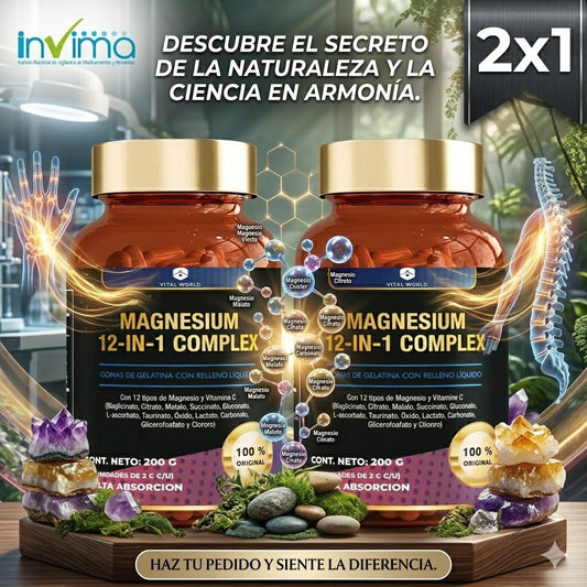 Magnesio 12 en 1 Complex Gummies | Alta Absorción + Vitamina C | Pack 2x1.  ENVÍO GRATIS