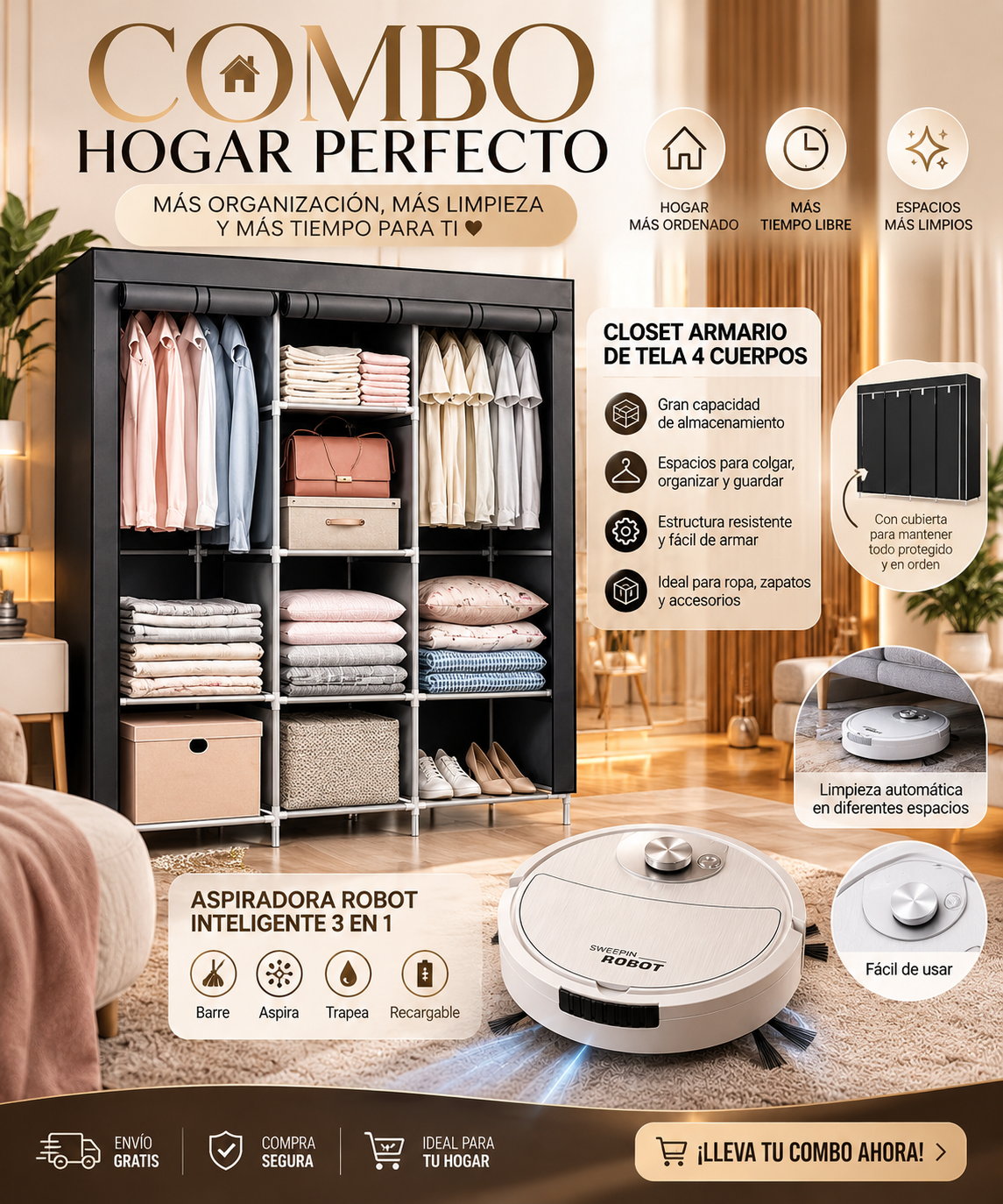 COMBO CLOSET 3 CUERPOS + ASPIRADORA ROBOT.   ENVÍO GRATIS