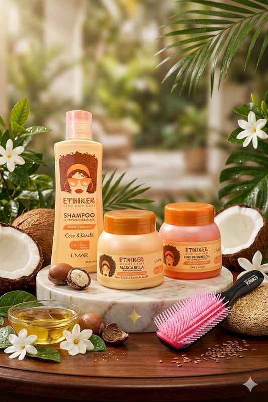 Kit Hidratación y Crecimiento Capilar Etniker | Shampoo + Mascarilla + Gel Definidor + Tratamiento para Rizos. ENVÍO GRATIS