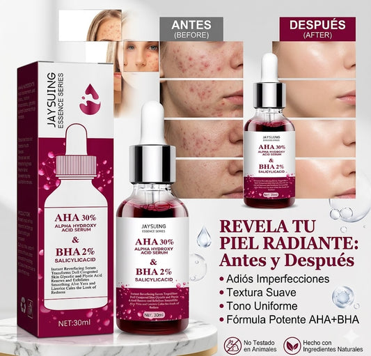 Sérum Facial AHA 30% + BHA 2% | Exfoliante Químico Anti Acné, Manchas y Puntos Negros. ENVÍO GRATIS