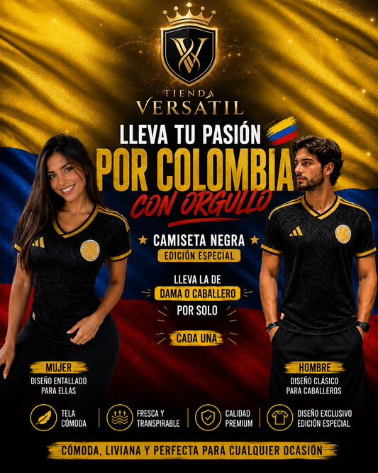 Camiseta negra de la selección Colombia para Dama y Caballero ENVÍO GRATIS
