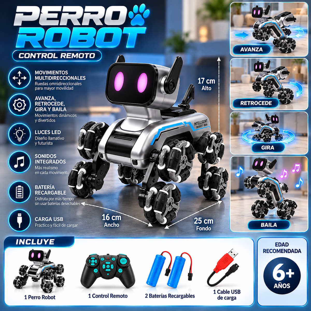 Perro Robot Interactivo Luces y sonido.   ENVÍO GRATIS