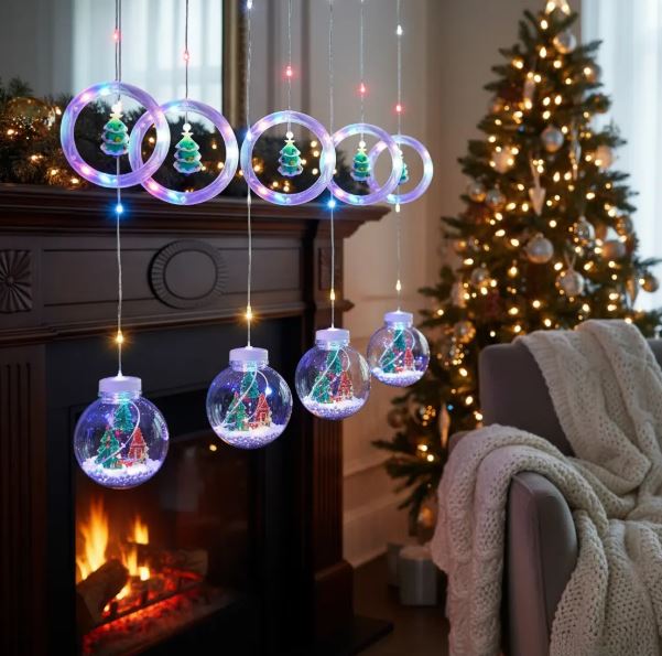 Luces Cortina de Navidad Aritos y Bolas.   ENVÍO GRATIS