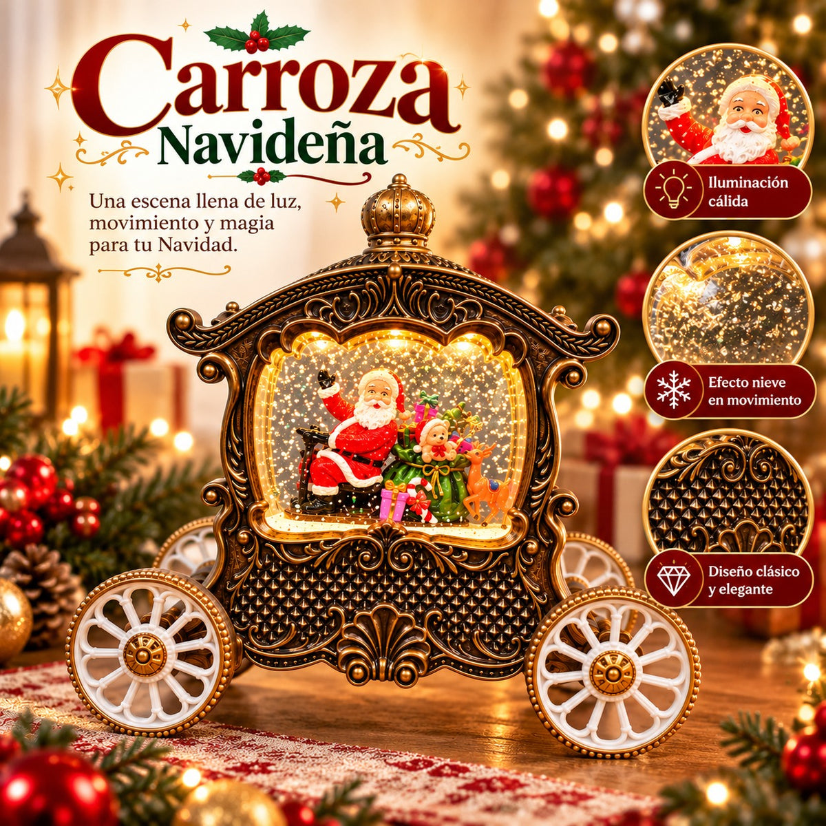 Carroza papa noel navidad led.   ENVÍO GRATIS