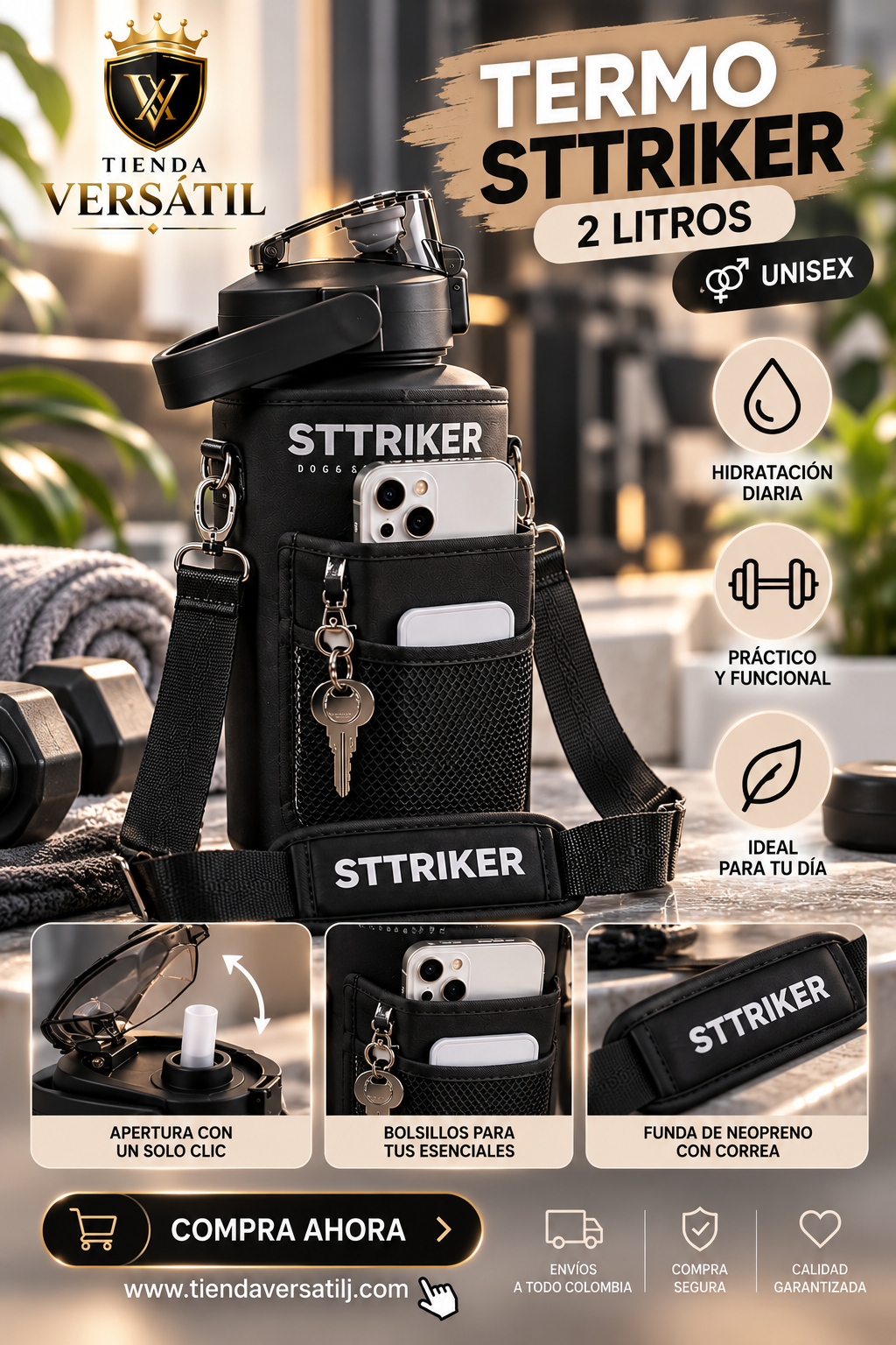 Termo Sttriker 2l Agua Bolso Funda Gym.   ENVÍO GRATIS
